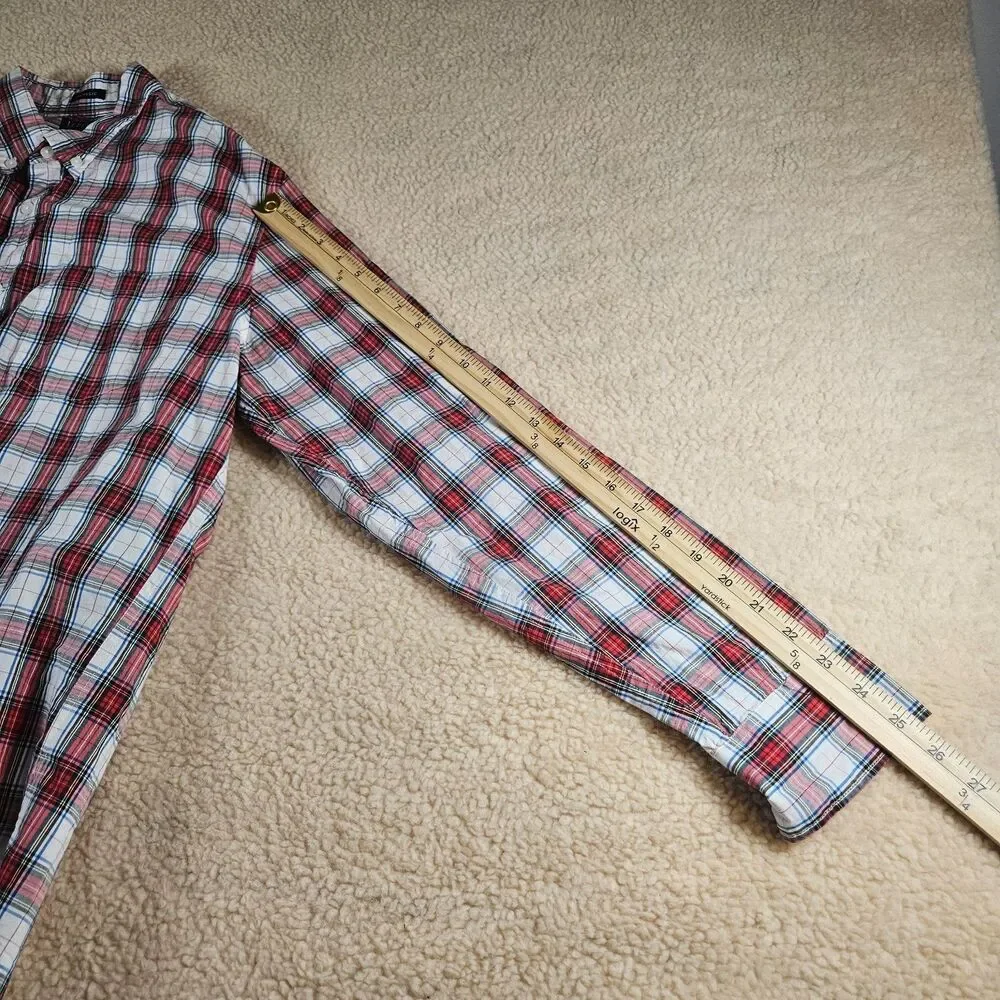 J.Crew Flex Washed Classic Fit Plaid‎ Button Down Shirt Mens Large Red Blue